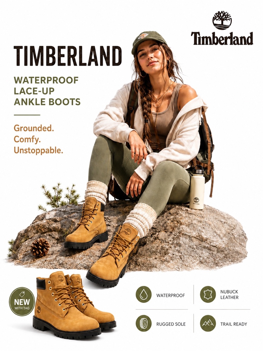 Timberland Waterproof Nubuck Lace-Up Ankle Boots NWT Rugged Gorpcore 8.5